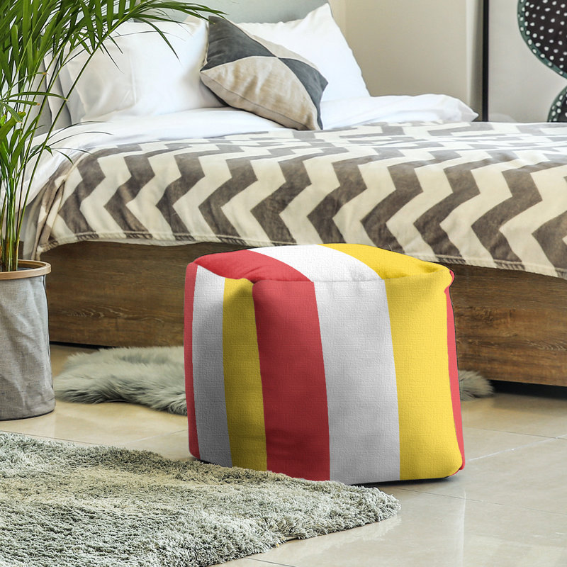 Repose-pieds cube rayures maryland, Rouge / Blanc / Jaune