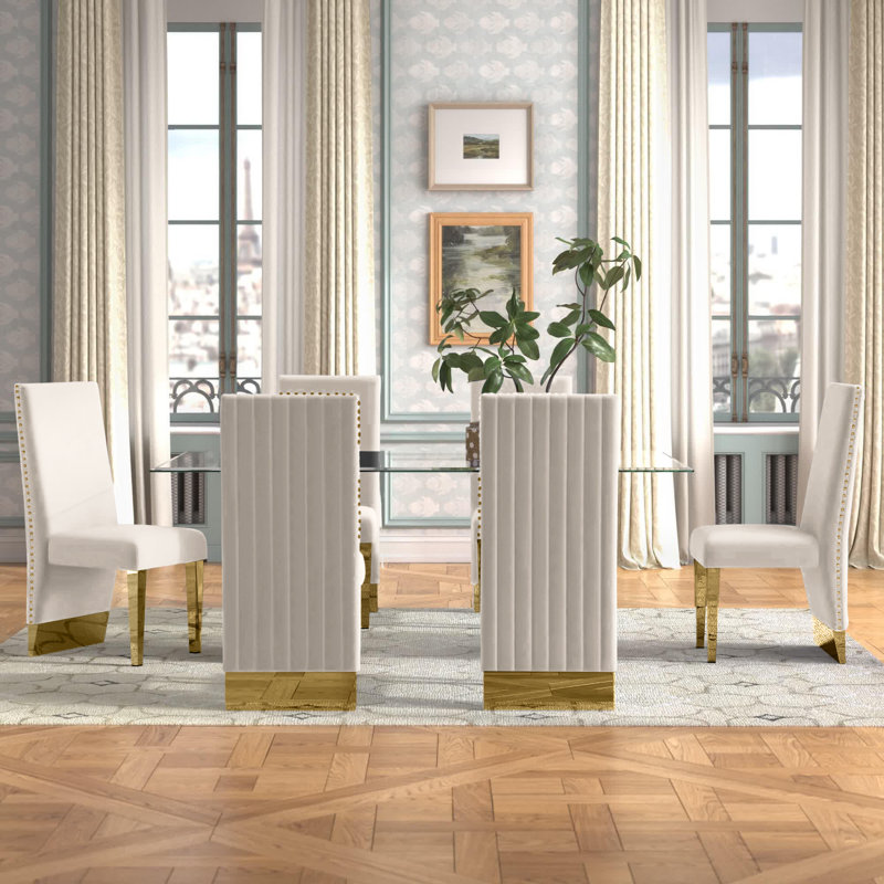 Ensemble repas pour 6 personnes Marcella, Crème, Doré