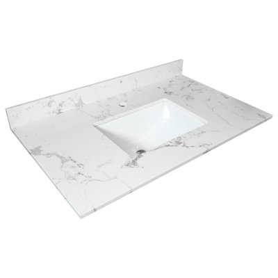 31" Bathroom Vanity Stone Surface - Engineered & Ceramic Undermount Sink Top With Pre-Sealed White