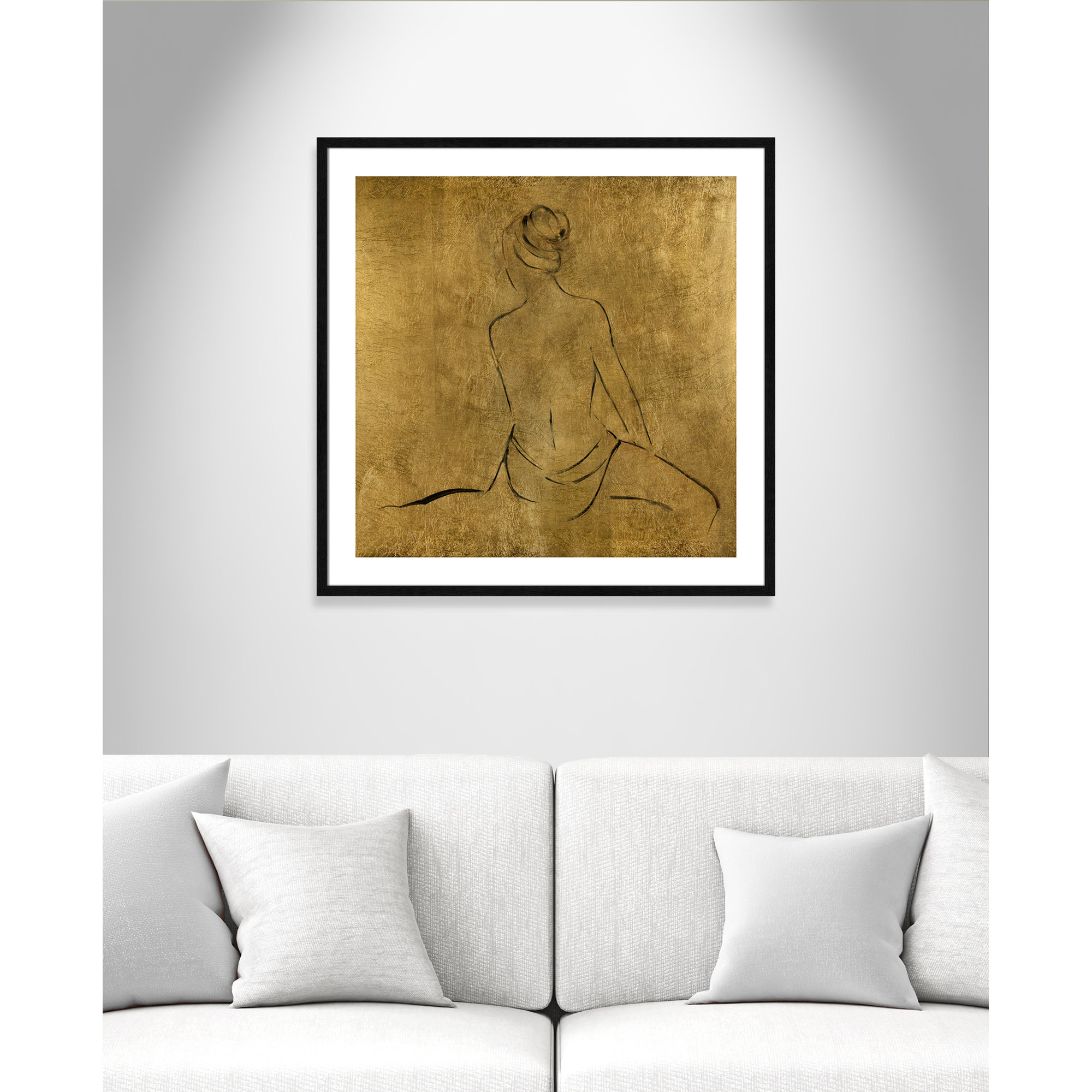Golden Bather II by Sally Swatland - Painting Print, 33.25" H x 33.25" W x 0.75" D, Black Wood Framed Paper