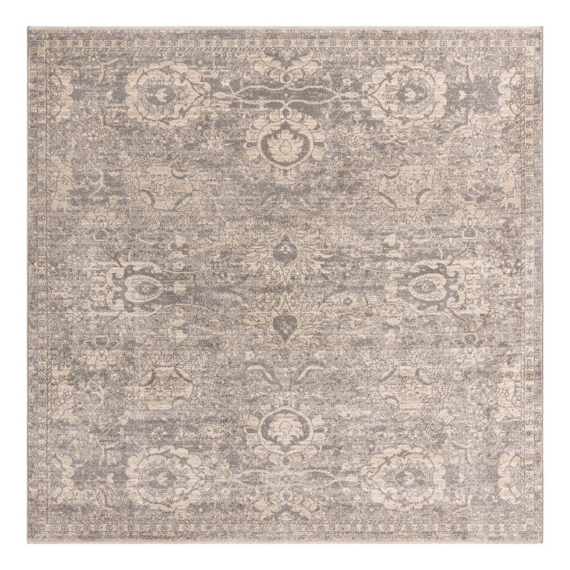 Tapis gris à motif floral Gause, Carré 7 pi 10 po