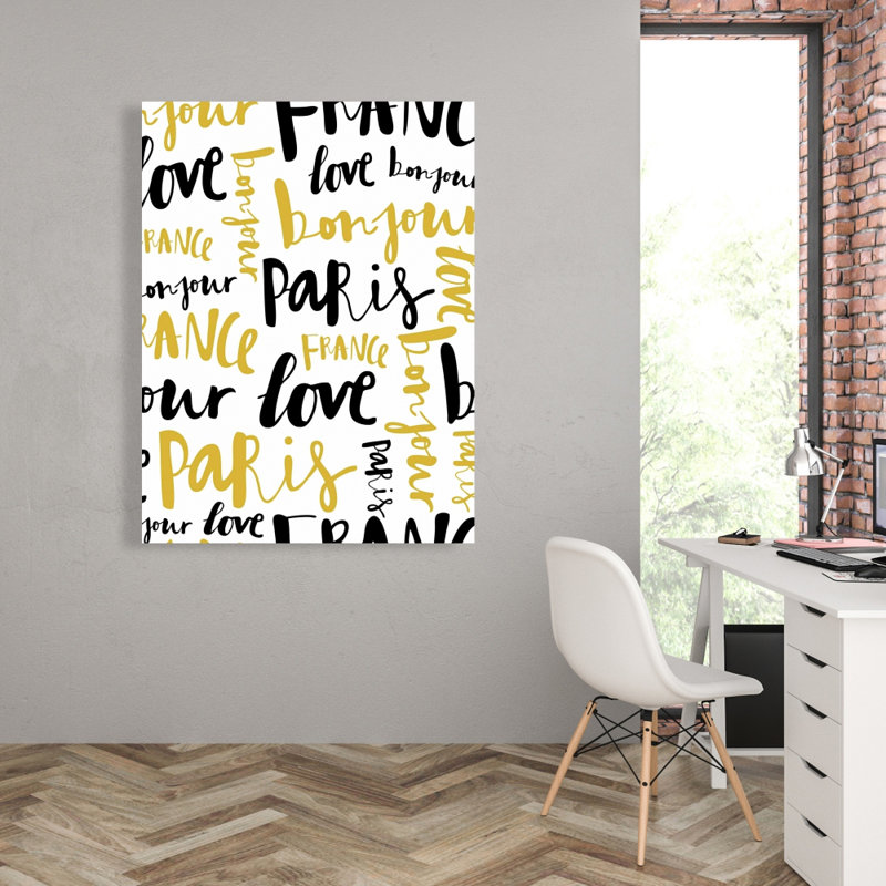 Bonjour Paris - Toile de typo et symboles de chambre à coucher pour la décoration intérieure