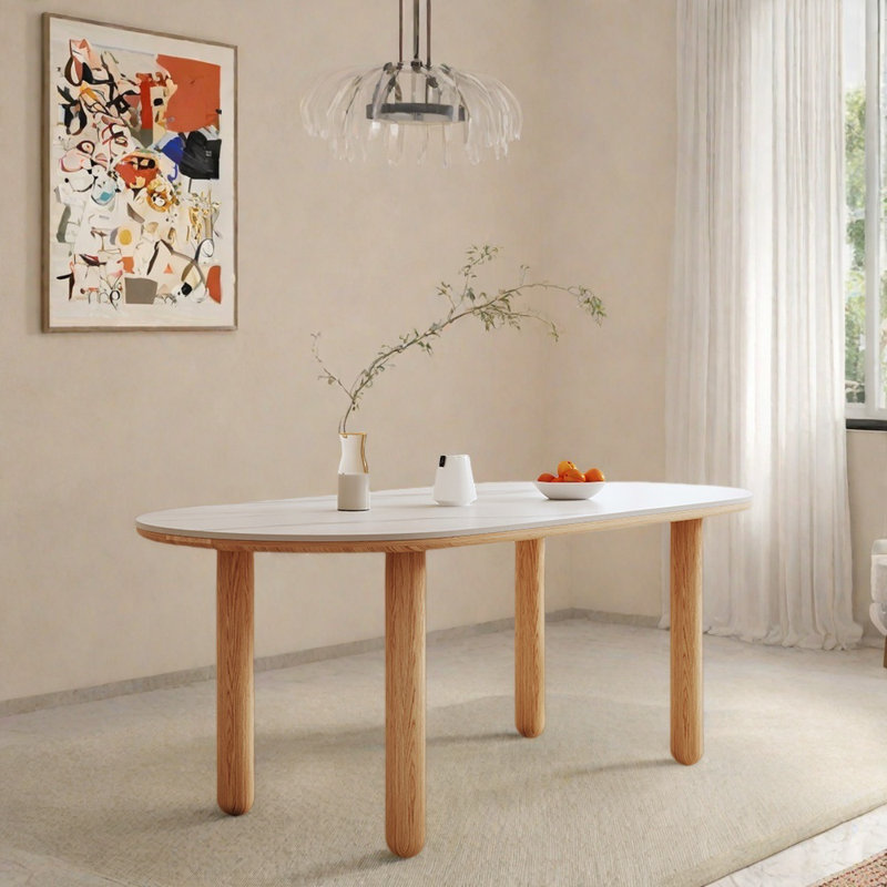 ash wood oval dining table, 29.52"H x 70.86"L x 31.49"W