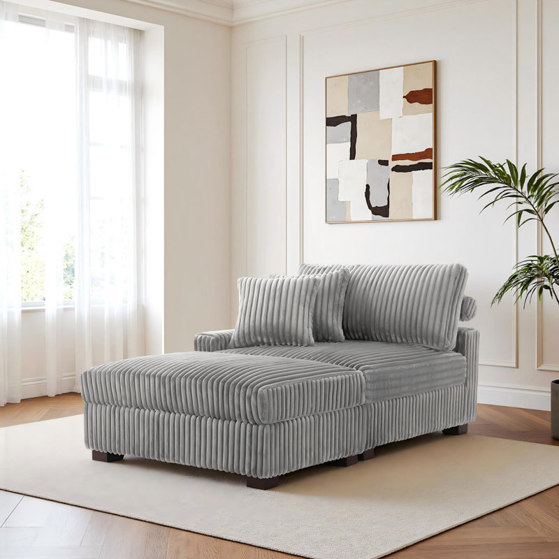 Upholstered Chaise Lounge, Left Hand Facing, Light Grey