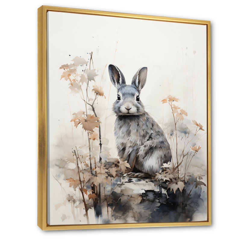 «Tomiris Asian Art Rabbit Sumi III», reproduction sur toile, H 40 po x l 30 po x P 1,5 po, Cadre flottant doré