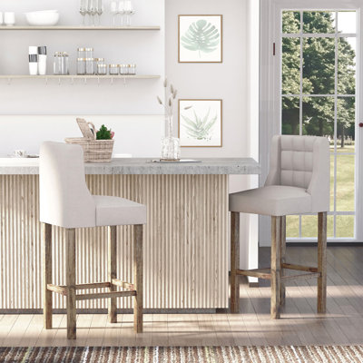 Tabourets de bar modernes, tabourets rembourrés capitonnés, chaises de pub avec dossier, pieds en bois d'hévéa pour la cuisine, la salle à manger, ensemble de 2