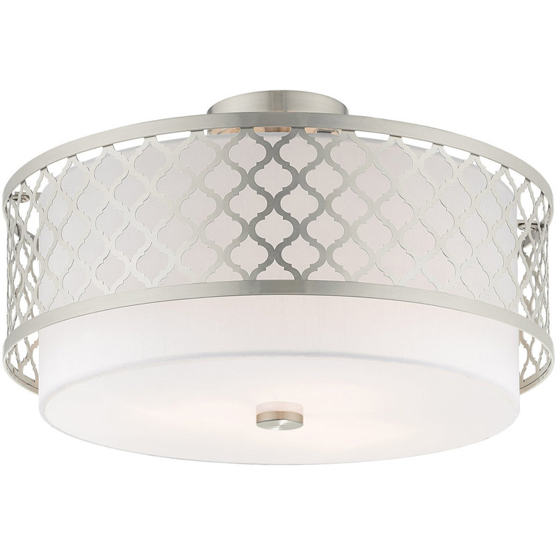 Plafonnier semi-encastré en tissu Pilirani, Nickel brossé