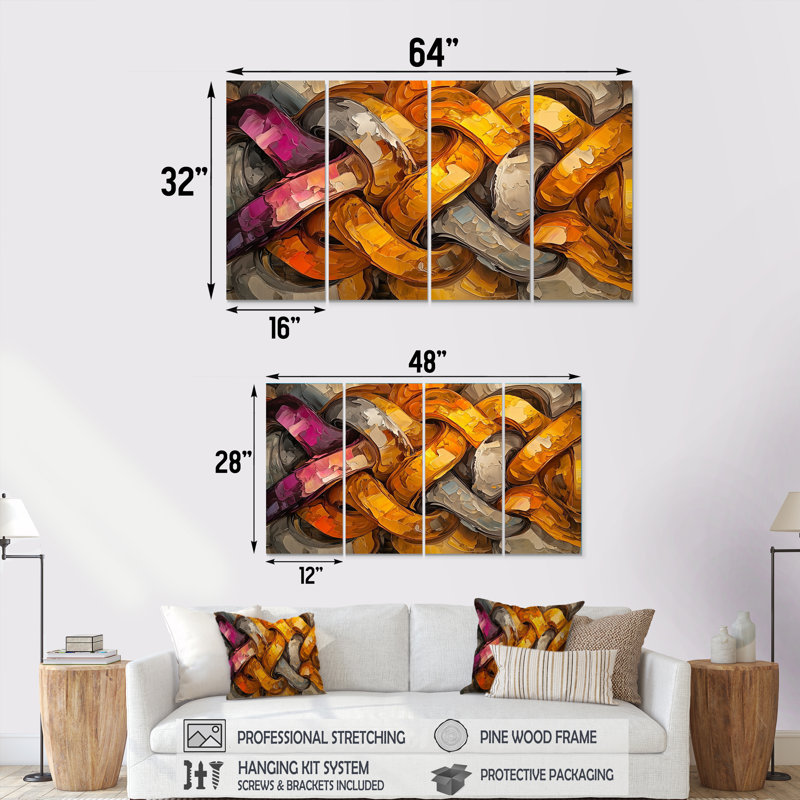 Krystel - Art mural Mid-Century - Art mural moderne sur toile, 4, H 28 po x l 48 po