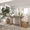 Console en bois brun clair avec détails vieillis Bavory 52 po x 18 po x 30 po