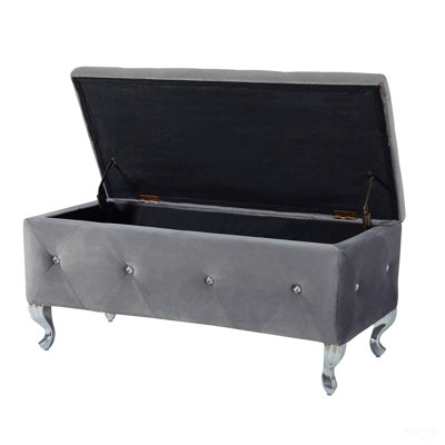 Tufted Storage Ottoman Bench for Bedroom End of Bed Large Upholstered Storage Benches Footrest with Crystal Buttons for Living Room Entryway (Grey)
