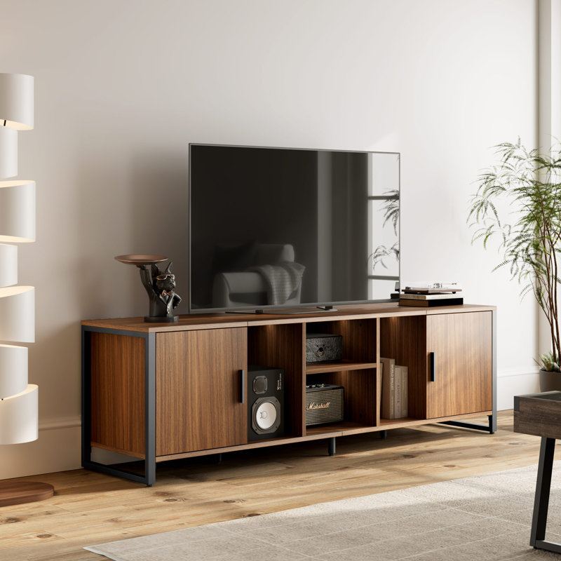 Meuble télé pour téléviseur de 78 po ou moins Checotah, Noyer / gris