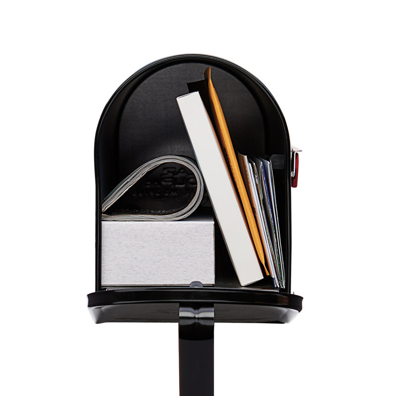 Black Steel Medium Mailbox with Post Combo
