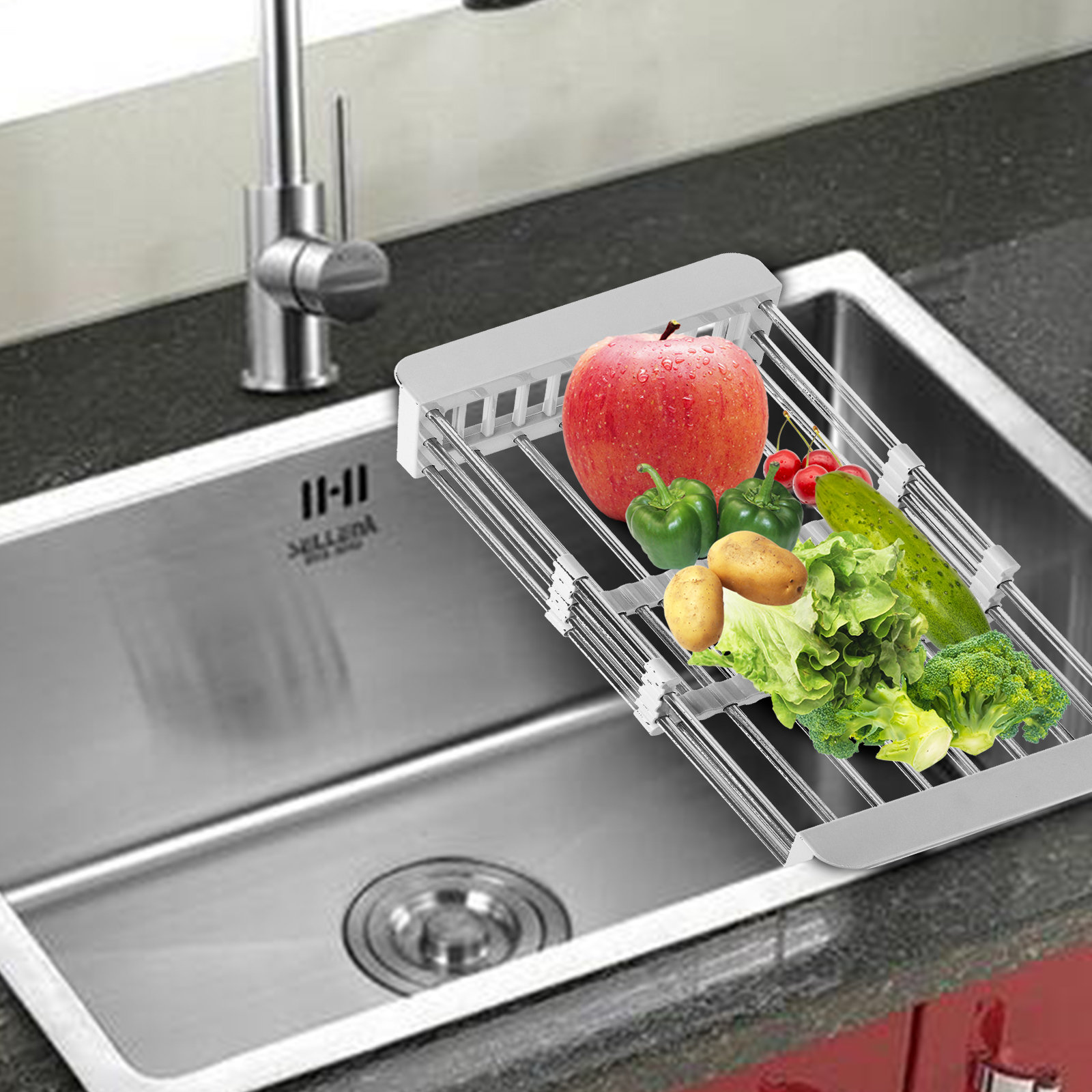 Cheer Collection Adjustable Stainless Steel Over The Sink Dish Rack ...