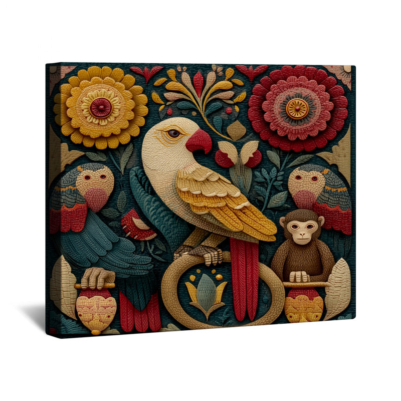 Toile tendue sculptée à motif de fleurs d'oiseaux en plusieurs tailles, 20 po x 30 po