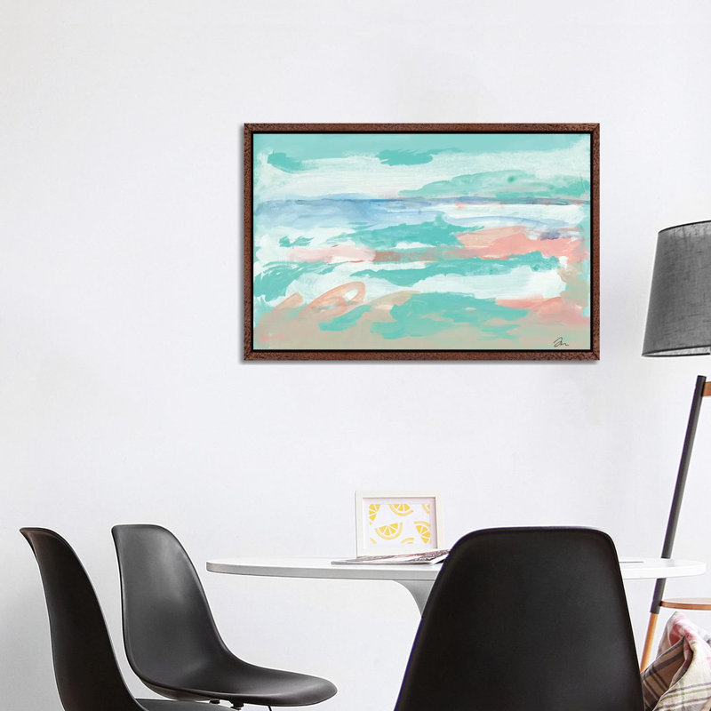 The Seahorse Beach by Jessica Mingo - Print on Canvas, Classic Brown Wood Floater Framed, 66.04cm H x 101.6cm W x 3.81cm D