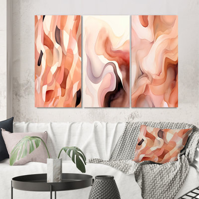 Nutshell Waves Abstract Watercolor - Abstract Shapes Art Set Of 3 Pieces