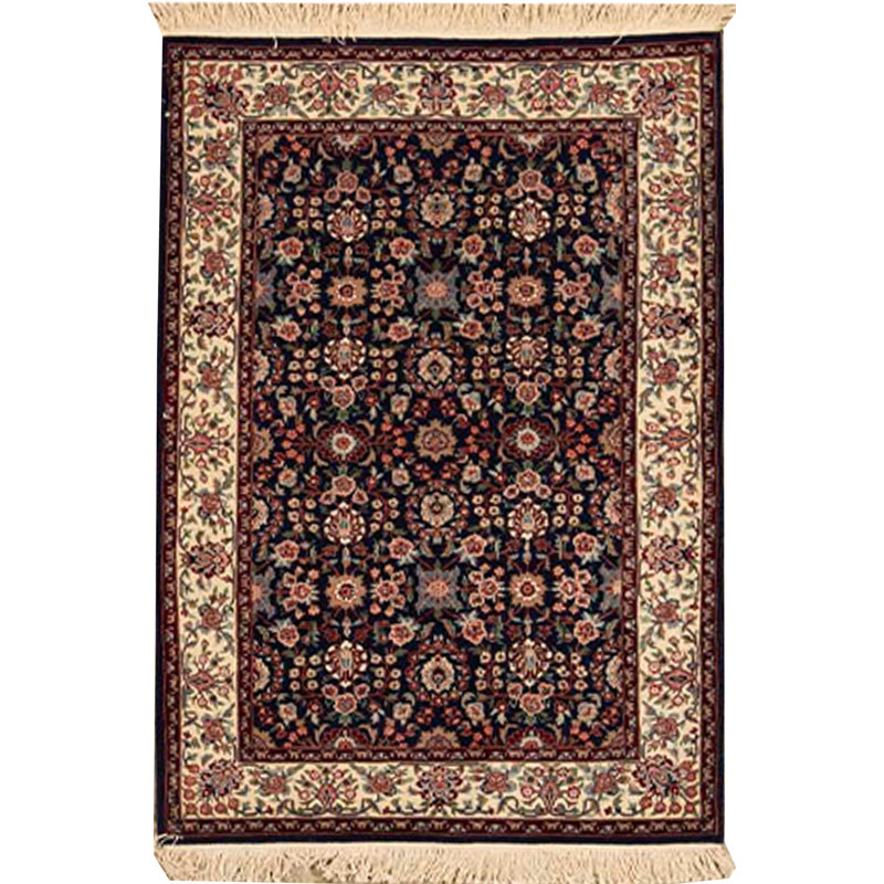 Tapis bleu marine et ivoire de haute qualité noué à la main
