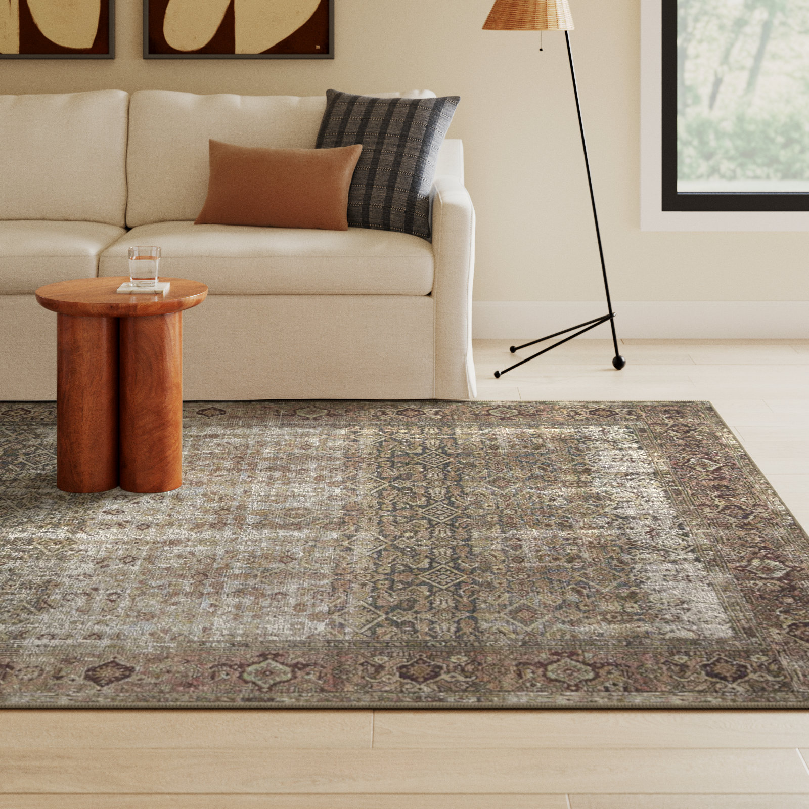 Georgie Oriental Moss/Salmon Area Rug, Rectangle 7'6" x 9'6"