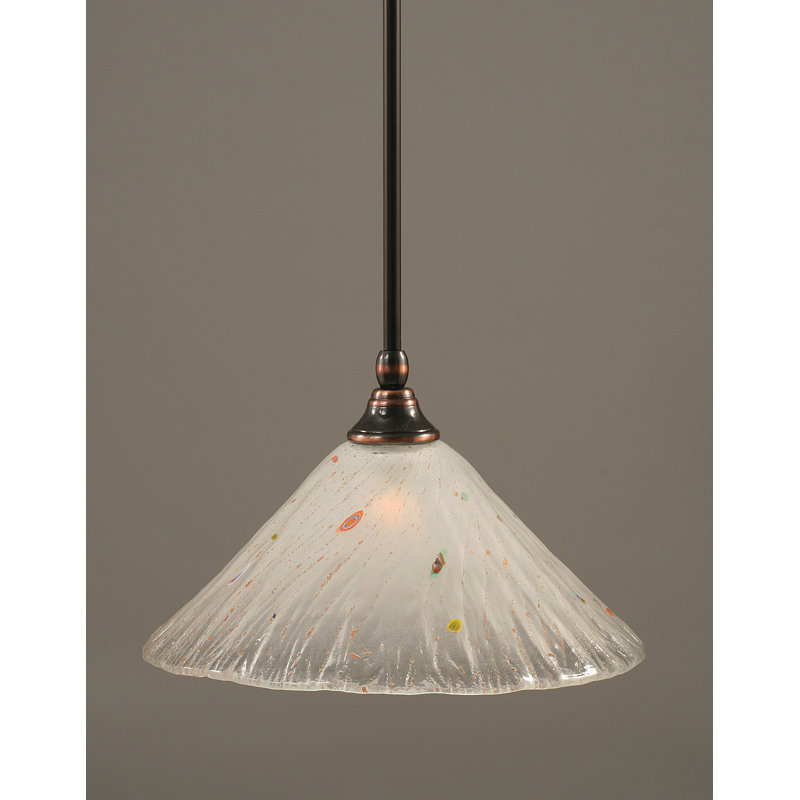 Stem Hung Mini Pendant With 12" Frosted Crystal Glass, Black Copper