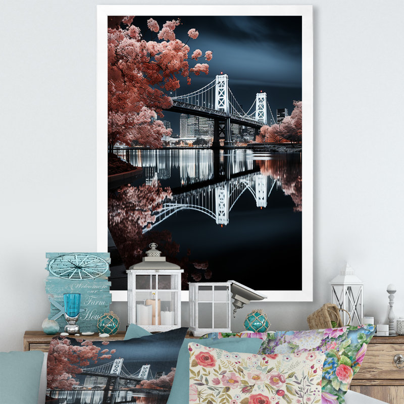 Magnifique pont urbain illuminé, Cadre photo blanc, H 20 po x l 12 po x P 1 po