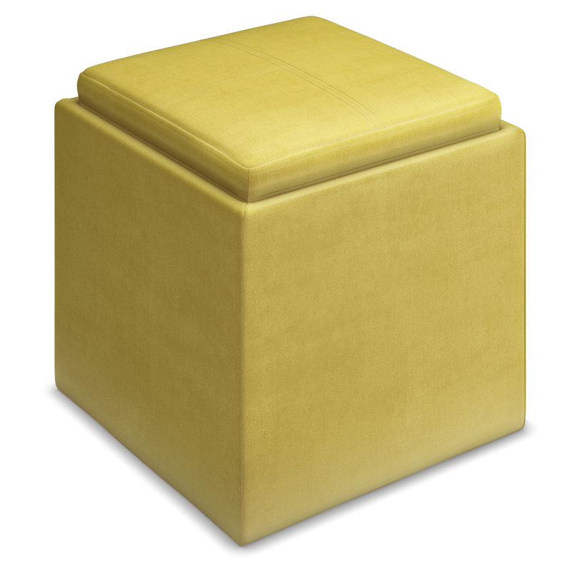 Repose-pieds carré contemporain en tissu de velours l 17 po Rockwood avec couvercle rabattable, assemblé Rockwood