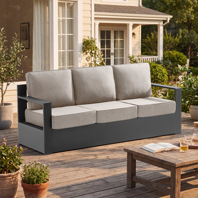 Modern 3-Seat Outdoor Patio Sofa with Cushions, Premium Aluminum Frame Conversation Couch for Porch, Deck, Balcony and Backyard, Beige