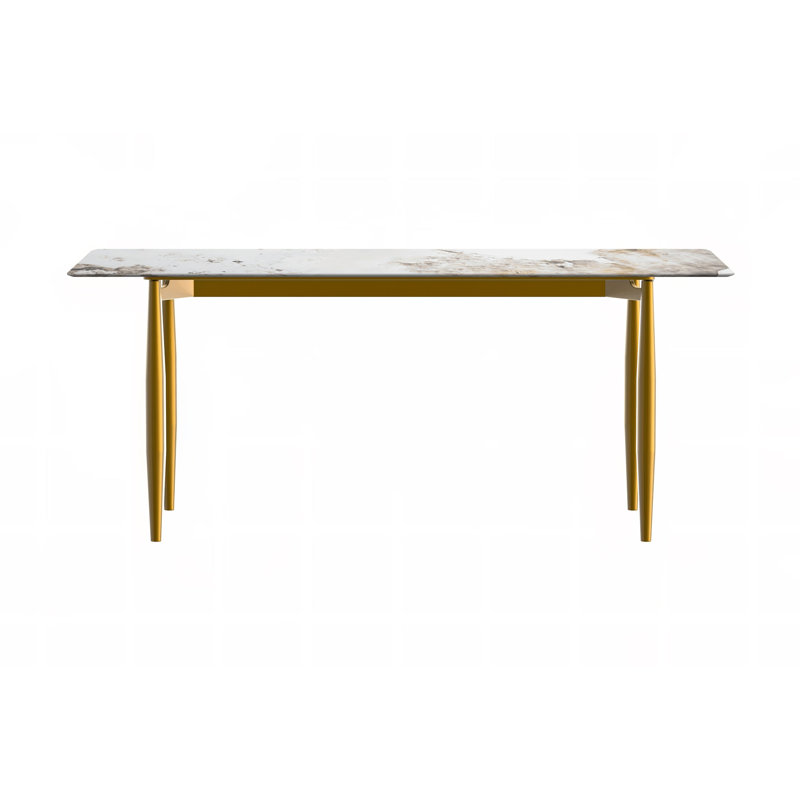 Metal Base Dining Table, White Gray, 62" W x 31.5" L