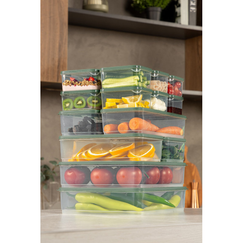 Versatile Storage Box Set (18 Pieces), Green Plastic, Includes 2 Large Boxes (11 x 11.8 x 2.8 in, 56.2 fl oz) & 2 Medium Boxes (9 x 5.9 x 2.8 in, 59.2 fl oz) | Dishwasher Safe, Ideal for Organizing Home & Office Spaces