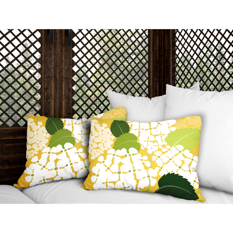 Floral Outdoor Reversible Throw Pillow, Yellow