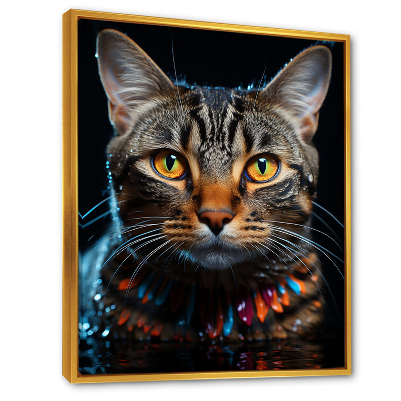 American Shorthair Harmony Cat I - décoration murale chat, H 44 po x l 34 po x P 1,5 po, Cadre flottant doré