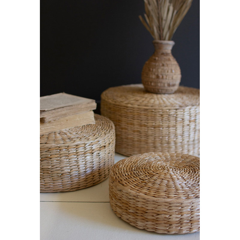  Round Sea Grass Risers Set of 3, 8" H Handwoven Display Decor