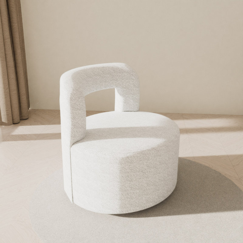 Teddy Accent Chair with Open-Back, 360°Rotating Base,, White Polyester