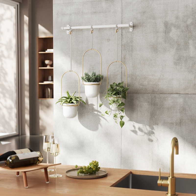 Triflora Hanging Planter, Adjustable Ropes with Rod – Set of 3, White, 106.8H x 63W x 15D