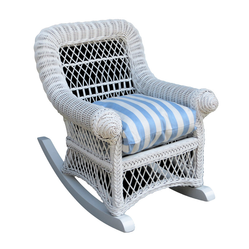 Kid's Rocking Chair with Cushion, White, Blue Stripe
