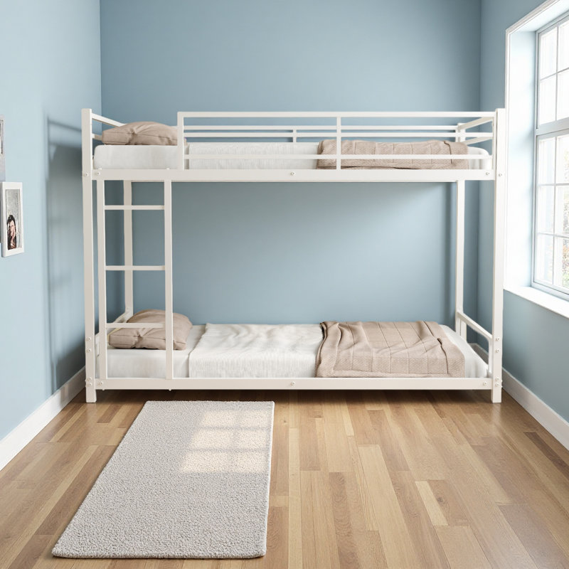 Metal Twin Over Twin Bunk Bed/ Heavy-Duty Sturdy Metal/ Noise Reduced/ Safety Guardrail/No Box Spring Needed, White