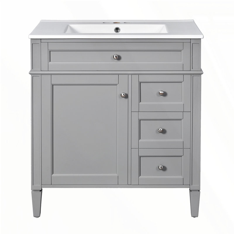 Meuble-lavabo de 30 po avec lavabo supérieur, Gris, Argent argent