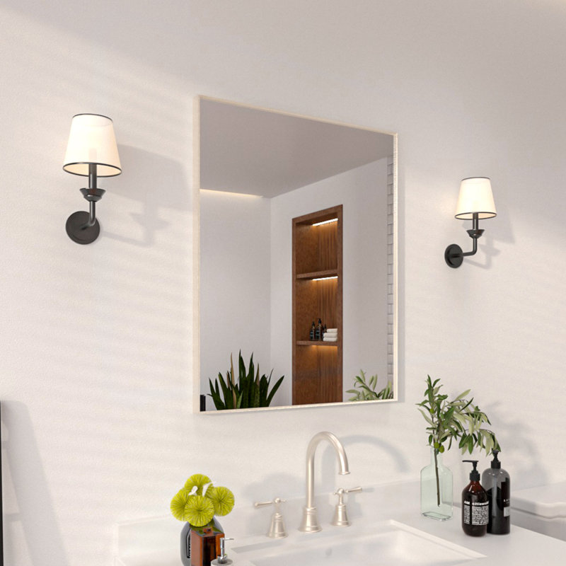 1.3" Thick Rectangle Metal Framed Bathroom Vanity Mirror, Decorative Mirror Wall Mirror with Tempered Glass, Brushed Nickel