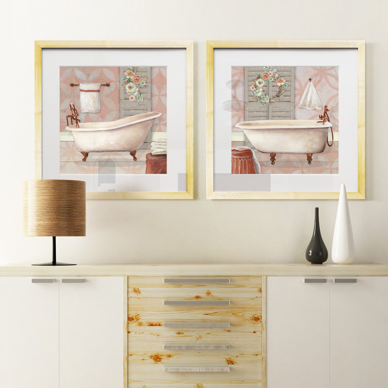 Blushing Bath I-ensemble de 2 reproductions d’art encadrées sur papier