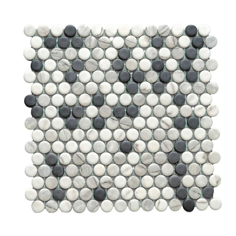 Eterna Penny 12"x12" Recycled Glass Mosaic Tile, Black/White
