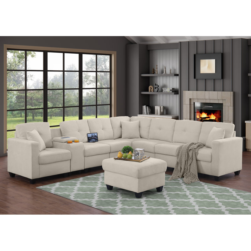 Takeesha Upholstered L-Shaped Sectional Reversible, Beige