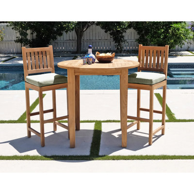 Huntington 2 - Person Teak Wood Patio Dining Set with Round Table , Cushions Included
