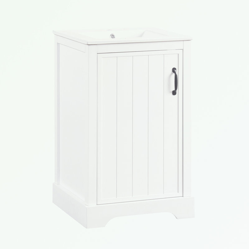 Meuble-lavabo de salle de bain avec lavabo, porte à fermeture douce, support de rangement et tablette réglable, Blanc