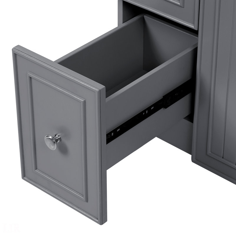 24" Gray Bathroom Vanity Cabinet With Ceramic Sink, 2 Drawers, 1 Soft-Close Door, Bathroom Vanity, Gray