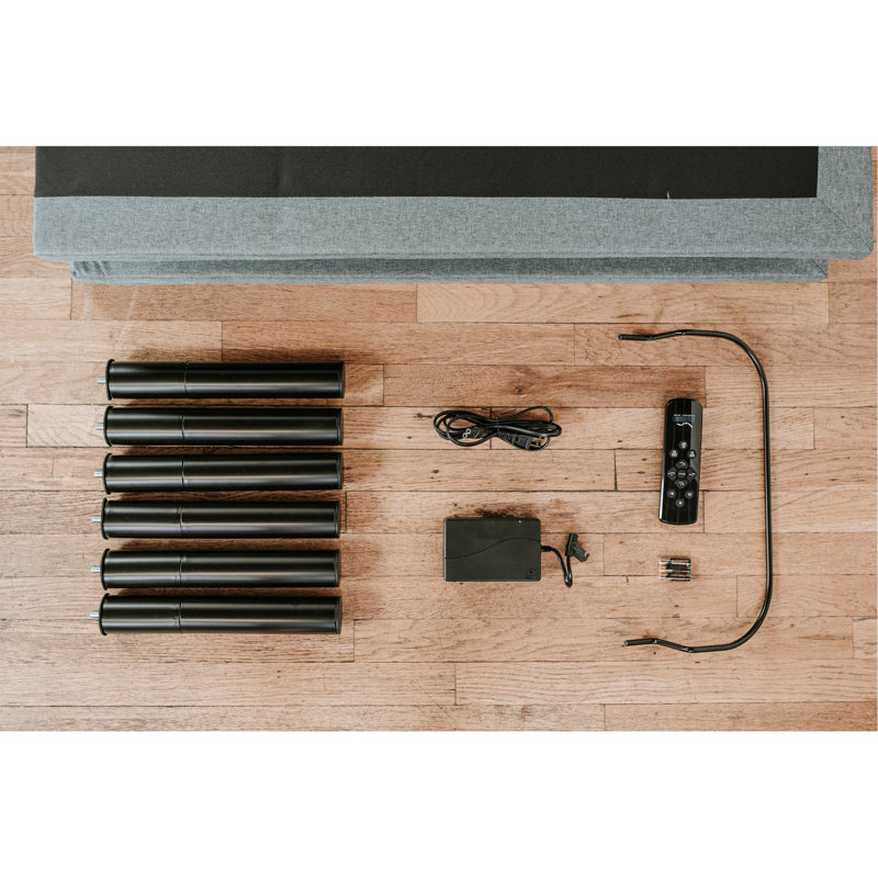 Base de lit très grand réglable - ajustement de la tête et des pieds, 4 ports, double masseur à 3 niveaux, dessous, positions de mémoire, télécommande sans fil avec flash sans sommier, fabrication en acier, noir et gris