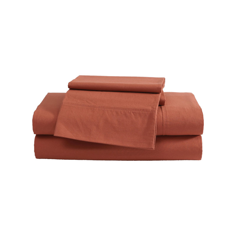 Ensemble de draps en coton percale Eddie Bauer, Ensemble de draps pour lit double + un drap-housse, Orange