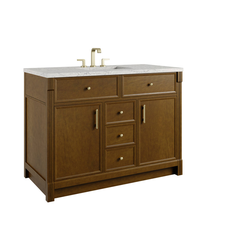 Bellshire 48" W Single Vanity w/FreePower Wireless Charger, Honey Oak, Eternal Jasmine Pearl Silestone