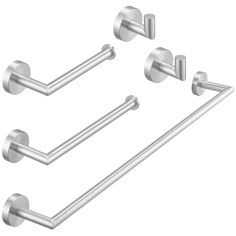 5-Piece Bath Hardware Set With Towel Bar Towel Hook Toilet Paper Holder In Polished Chrome