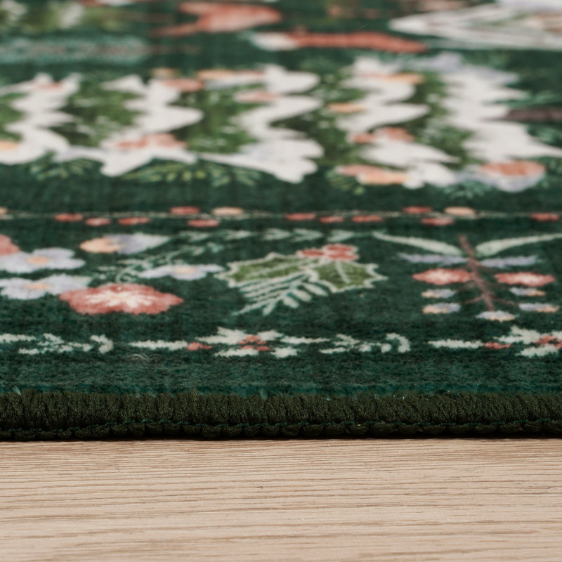 Tapis de jardin de Noël en velours perlé rétro pour le salon, la chambre à coucher ou le vestibule, Rectangle 4pi x 6 pi