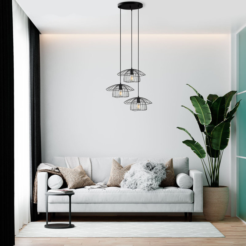 Elegant Black Chandelier Light Fixture, Metal Body, 26.8 x 26.8 x 43.3 inches | 3 x E27 Socket (Max 40W) | Stylish Indoor Lighting for Living Room, Dining Room, & Entryway | IP20 Rated, Bulb Not Included