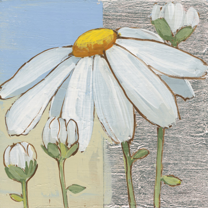 «White Daisy Square II» par Kathrine Lovell - peinture à cadre unique, H 20 po x l 20 po x P 1,25 po, Papier avec cadre noyer